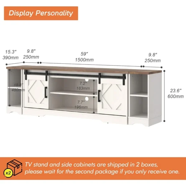 Modern Farmhouse 3 in 1 TV Stand for up to 85" TVs Wood Entertainment Center with Open Storage for Living Room Antique - Image 5