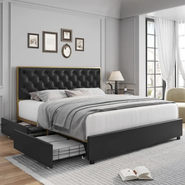 Luxurious Velvet King Bed with Tufted Headboard and Ample Storage - Image 7