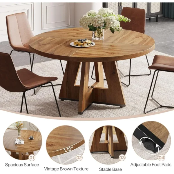 Rustic Farmhouse Dining Table: 47" Round Table for Intimate Meals and Versatile Living - Image 14