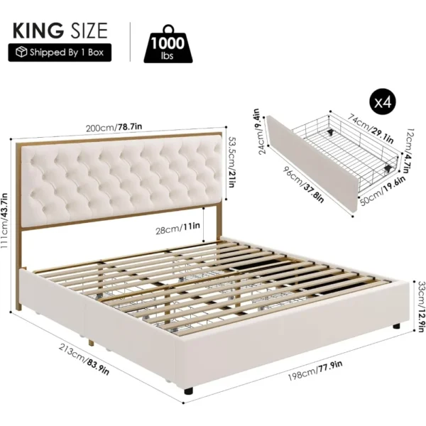 Luxurious Velvet King Bed with Tufted Headboard and Ample Storage - Image 2