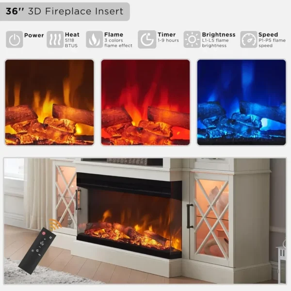Electric Fireplace TV Stand for TVs up to 80'', Entertainment Center with Glass Door Storage Cabinet, 70'' Large TV Stands - Image 2