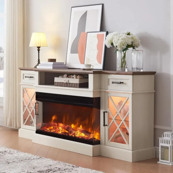 Electric Fireplace TV Stand for TVs up to 80'', Entertainment Center with Glass Door Storage Cabinet, 70'' Large TV Stands - Image 8