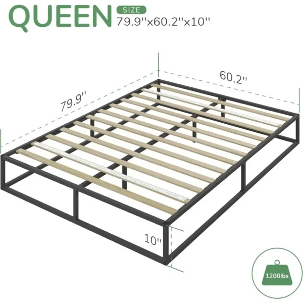 Easy-to-Assemble Queen Bed Frame with Metal Platform and Wood Slat Support - Image 2