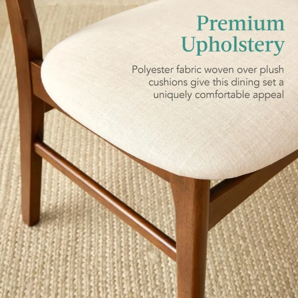 6 Piece Dining Set Mid Century Modern Wooden Table Upholstered Chair Set for Home Kitchen Dining Room with 4 Chairs Bench Seat - Image 5