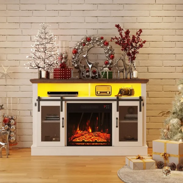 Fireplace TV Stand for TVs Up to 65 Inches, Farmhouse Entertainment Center with 23" Fireplace & LED Lights, Fireplace TV Stands - Image 8
