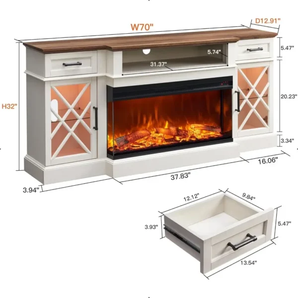 Electric Fireplace TV Stand for TVs up to 80'', Entertainment Center with Glass Door Storage Cabinet, 70'' Large TV Stands - Image 5