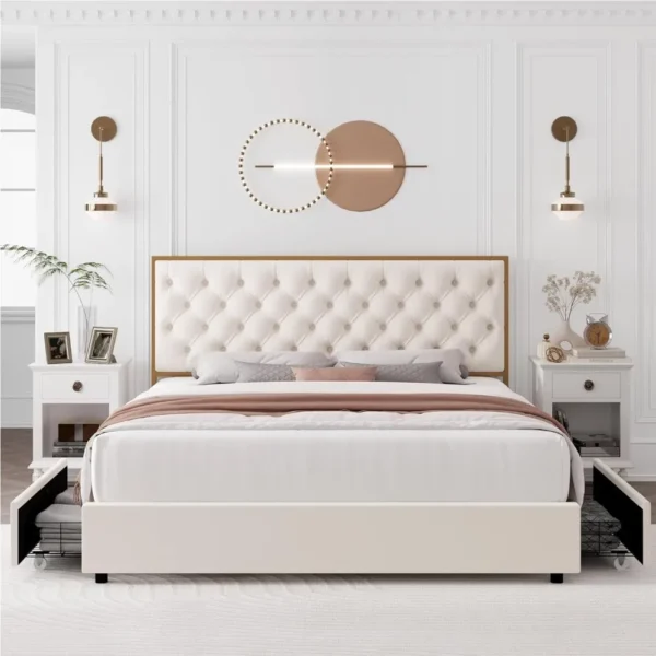 Luxurious Velvet King Bed with Tufted Headboard and Ample Storage - Image 3