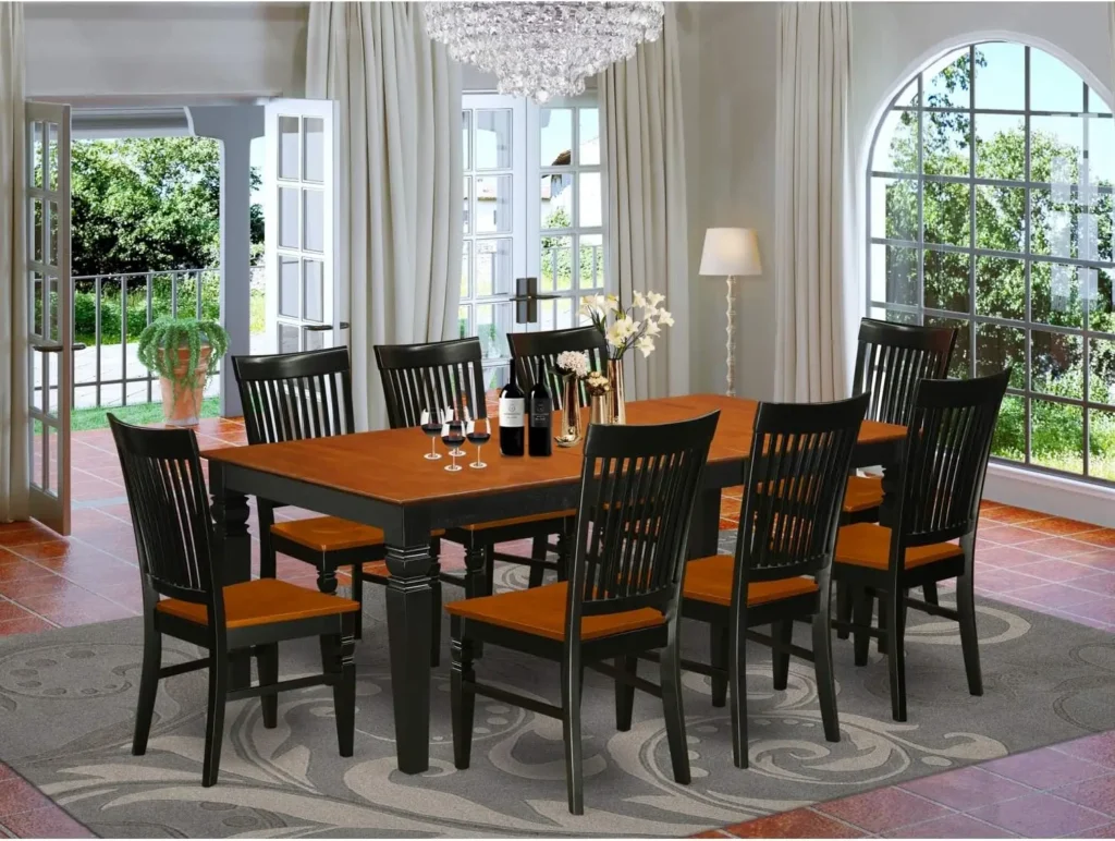 9 Piece Modern Dining Table Set Includes A Rectangle Wooden Table with Butterfly Leaf and 8 Dining Chairs 42x84 Inch