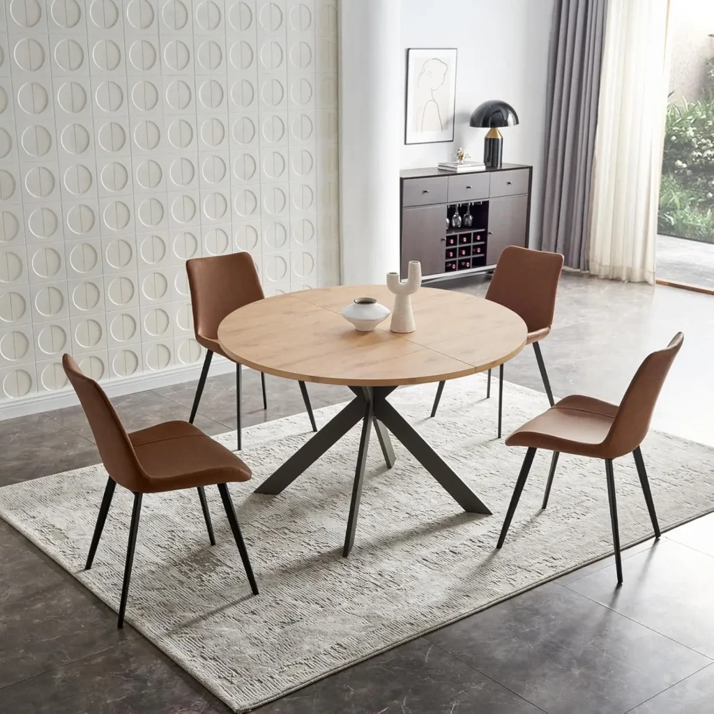46.4" Round Dining Table Set Mid Century Modern Round Dining Table for 4-6 Person with Steel Legs Coffee Table for Kitchen
