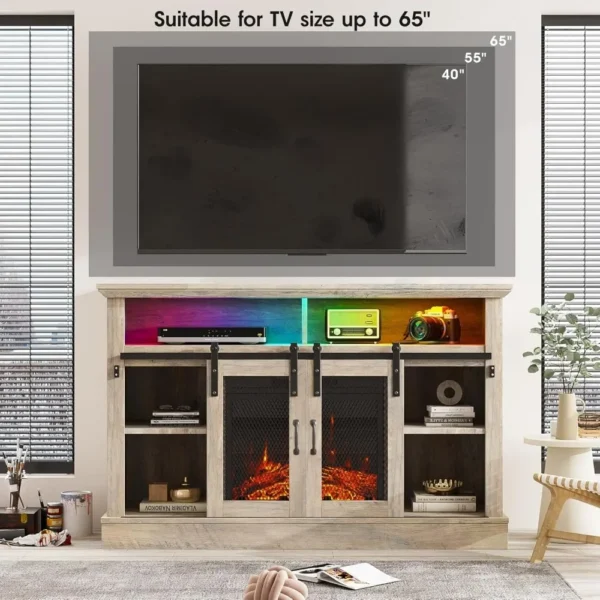 Fireplace TV Stand for TVs Up to 65 Inches, Farmhouse Entertainment Center with 23" Fireplace & LED Lights, Fireplace TV Stands - Image 12