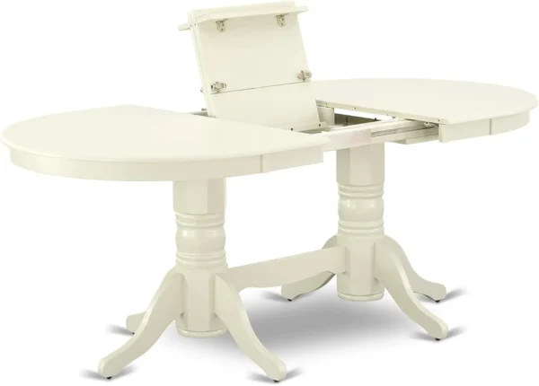 9 Piece Dining Table Set Includes an Oval Dining Room Table with Butterfly Leaf and 8 Wood Seat Chairs 40x76 Inch Linen White - Image 5