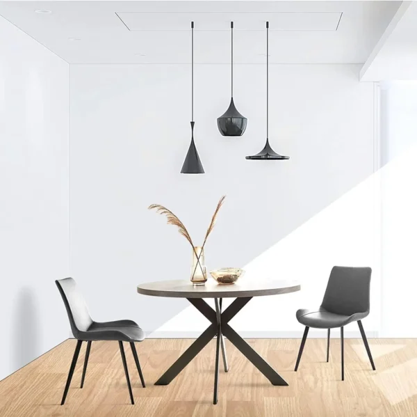 Mid Century Modern 47" Round Dining Table Set with PU Leather Chairs - Image 6