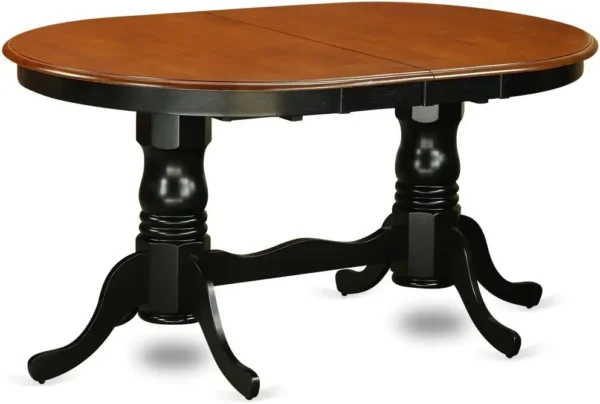 9 Pc Dining Room Set Dining Table with 8 Wooden Dining Chairs Oval Top in Cherry Color and Sleek Black Hardwood Pedestal Legs - Image 4