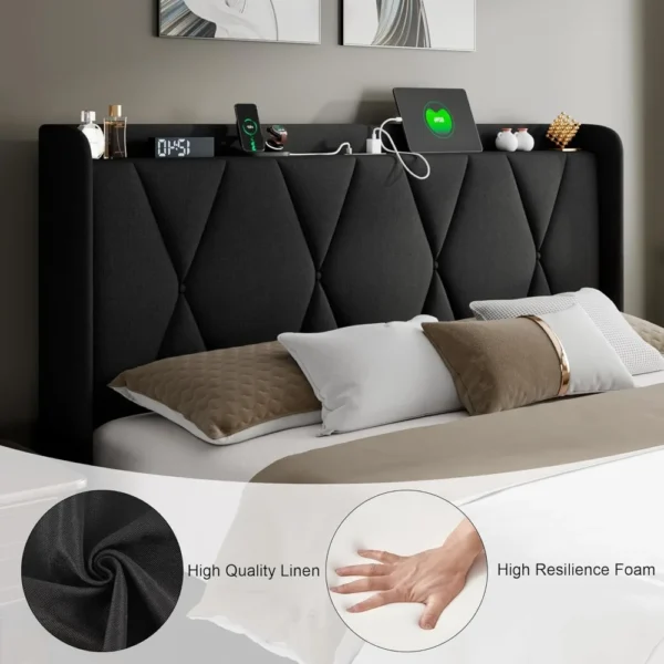 Upholstered Wingback Bed Frame with 4 Storage Drawers for Enhanced Bedroom Organization - Image 5