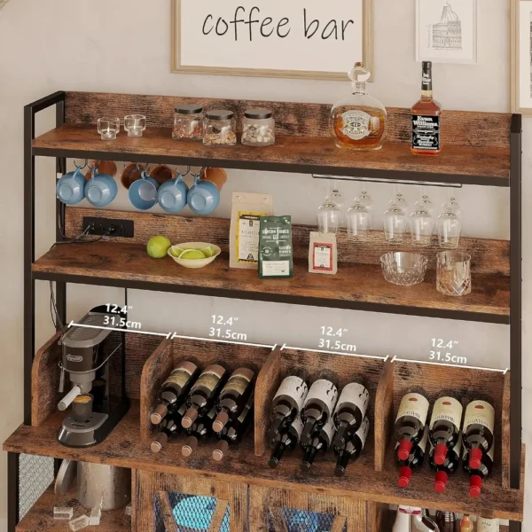 Bar Cabinet with Power Outlet, Industrial Buffet Cabinets with LED Strip and Glass Holder, 3-Tiers Liquor Cabinet Bar - Image 5