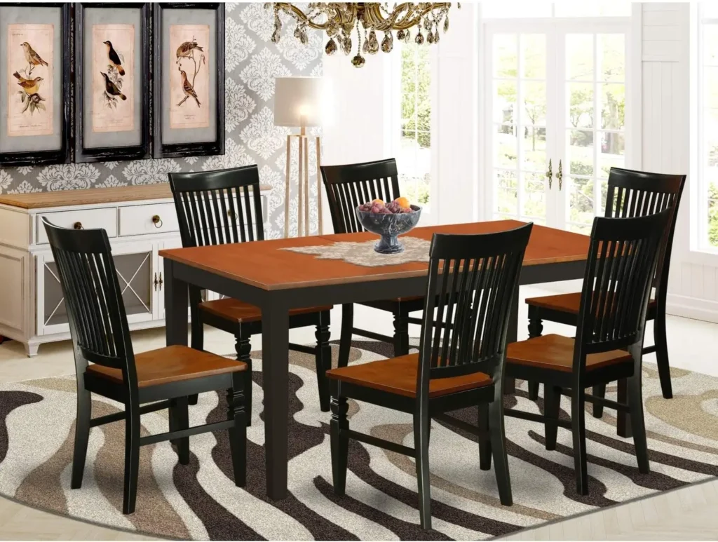 7 Piece Kitchen Table Set Consist of a Rectangle Dining Table with Butterfly Leaf and 6 Dining Room Chairs 36x66 Inch Black