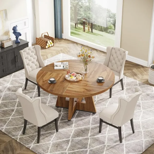 Rustic Farmhouse Dining Table: 47" Round Table for Intimate Meals and Versatile Living - Image 6