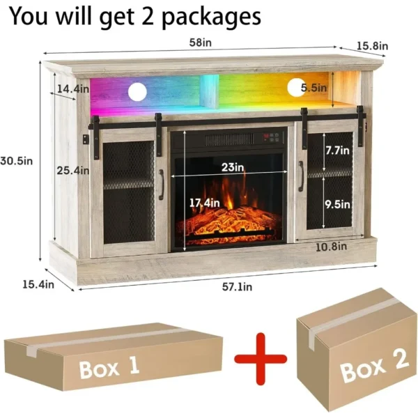 Fireplace TV Stand for TVs Up to 65 Inches, Farmhouse Entertainment Center with 23" Fireplace & LED Lights, Fireplace TV Stands - Image 5