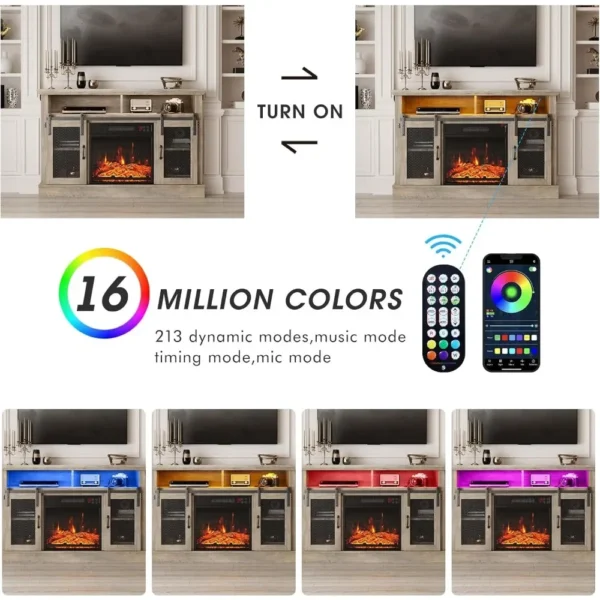 Fireplace TV Stand for TVs Up to 65 Inches, Farmhouse Entertainment Center with 23" Fireplace & LED Lights, Fireplace TV Stands - Image 3