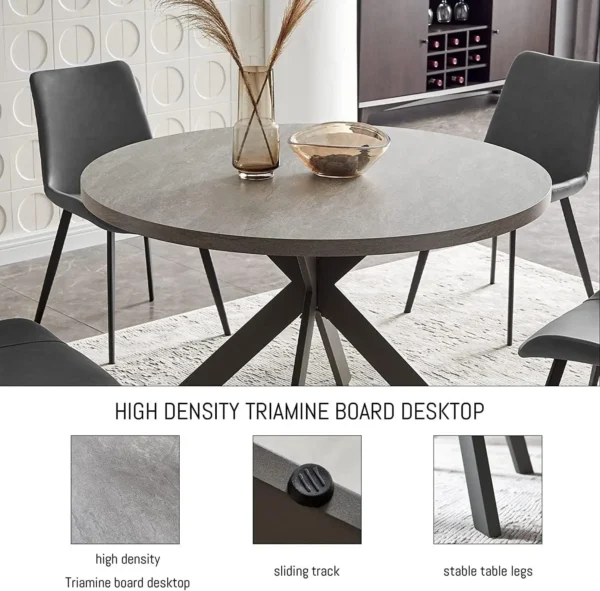 Mid Century Modern 47" Round Dining Table Set with PU Leather Chairs - Image 2