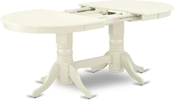 9 Piece Dining Table Set Includes an Oval Dining Room Table with Butterfly Leaf and 8 Wood Seat Chairs 40x76 Inch Linen White - Image 4