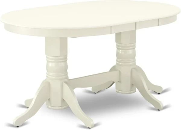 9 Piece Dining Table Set Includes an Oval Dining Room Table with Butterfly Leaf and 8 Wood Seat Chairs 40x76 Inch Linen White - Image 3