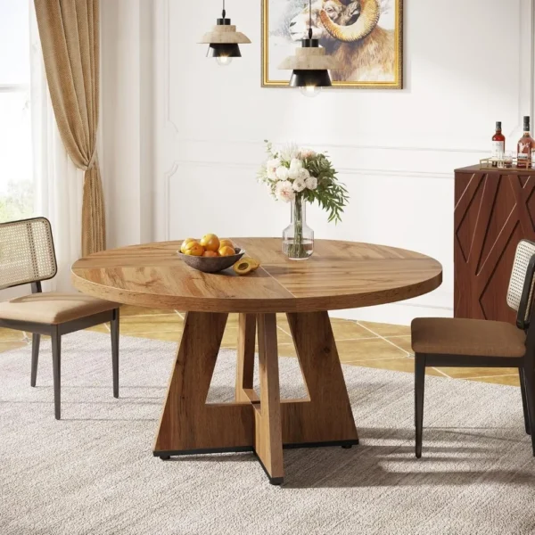 Rustic Farmhouse Dining Table: 47" Round Table for Intimate Meals and Versatile Living