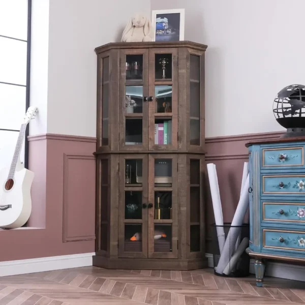 67" Wine Cabinet with Glass Doors, Storage, 6-Tiers Corner Tall Farmhouse Bar Cabinet - Image 7