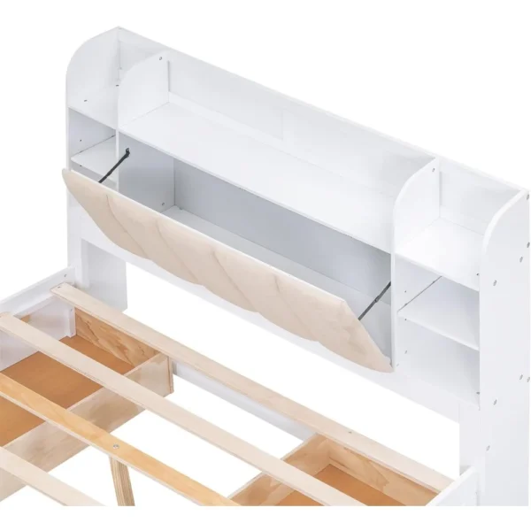 Queen Size Bed Frame with Storage Headboard,Shelves and 4 Drawers, Solid Wood Queen Size Platform Bed Frame - Image 5