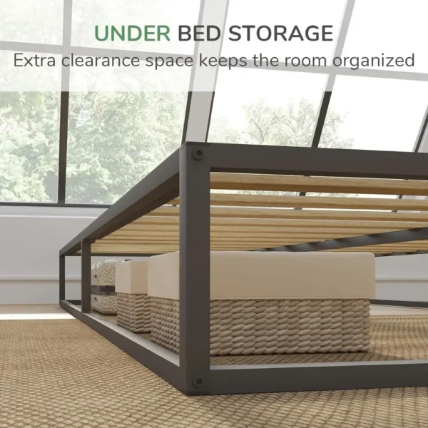 Easy-to-Assemble Queen Bed Frame with Metal Platform and Wood Slat Support - Image 3