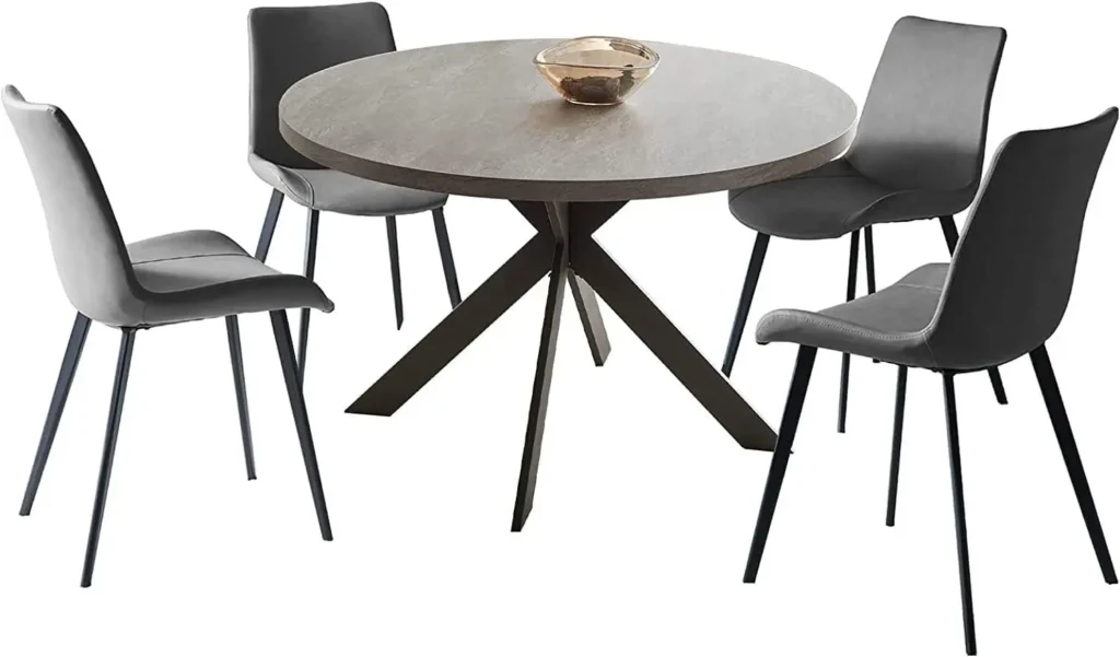 Mid Century Modern 47" Round Dining Table Set with PU Leather Chairs