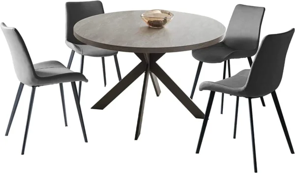 Mid Century Modern 47" Round Dining Table Set with PU Leather Chairs