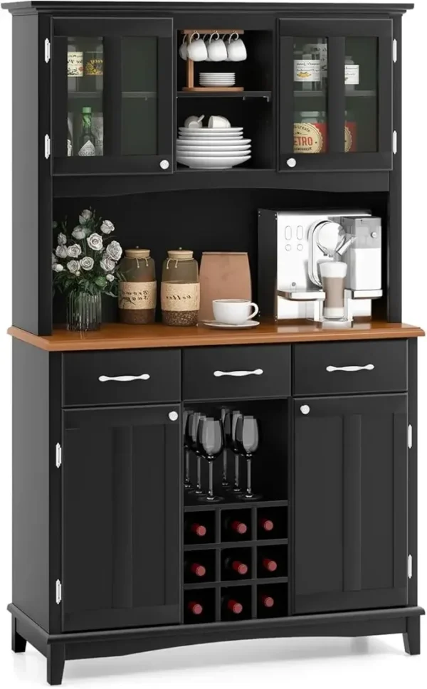 44"D X 17"W X 72.5"H Wine Cabinet with Storage, Glass Doors, Drawers, Wine Rack, Adjustable Shelves, Farmhouse Bar Cabinet - Image 7