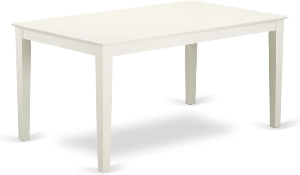 7 Piece Room Set Consist of a Rectangle Wooden Table and 6 Fabric Kitchen Dining Chairs Linen White Timeless Style