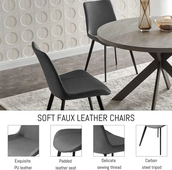 Mid Century Modern 47" Round Dining Table Set with PU Leather Chairs - Image 4