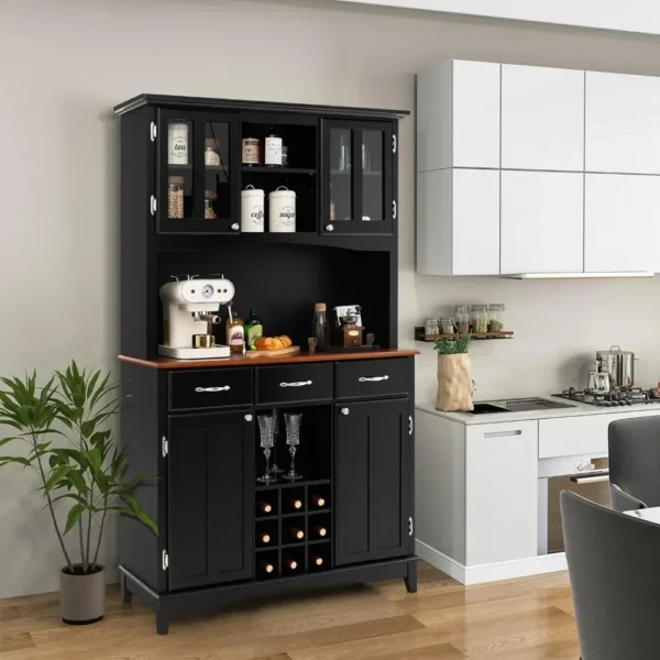 44"D X 17"W X 72.5"H Wine Cabinet with Storage, Glass Doors, Drawers, Wine Rack, Adjustable Shelves, Farmhouse Bar Cabinet - Image 3