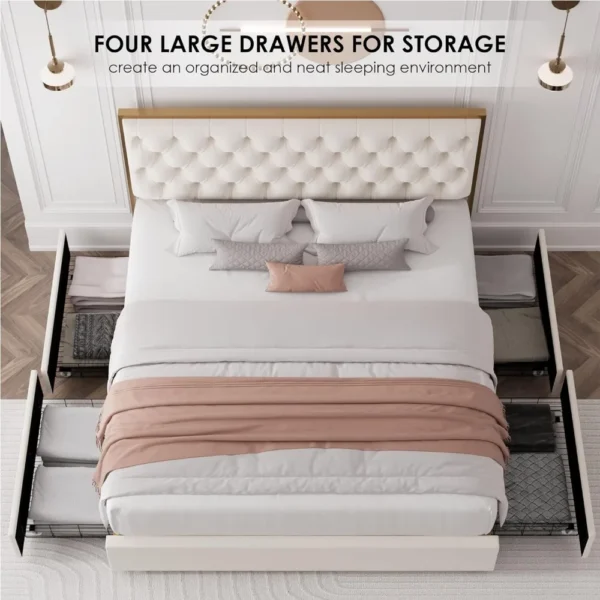 Luxurious Velvet King Bed with Tufted Headboard and Ample Storage - Image 4