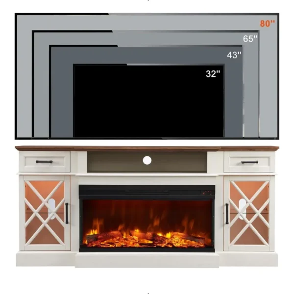 Electric Fireplace TV Stand for TVs up to 80'', Entertainment Center with Glass Door Storage Cabinet, 70'' Large TV Stands - Image 14