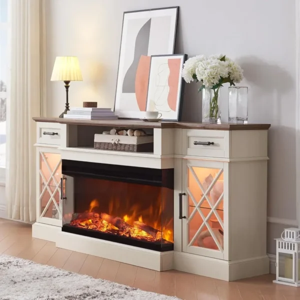 Electric Fireplace TV Stand for TVs up to 80'', Entertainment Center with Glass Door Storage Cabinet, 70'' Large TV Stands - Image 11
