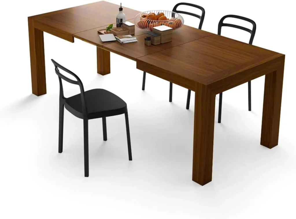 Extendable Dining Table Walnut for 6-10 People Expandable Dining Table for Kitchen Living Room Easily Extendable