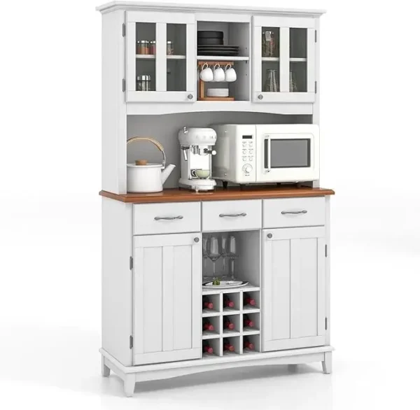 44"D X 17"W X 72.5"H Wine Cabinet with Storage, Glass Doors, Drawers, Wine Rack, Adjustable Shelves, Farmhouse Bar Cabinet - Image 8