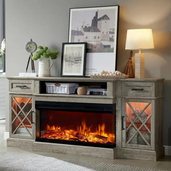 Electric Fireplace TV Stand for TVs up to 80'', Entertainment Center with Glass Door Storage Cabinet, 70'' Large TV Stands - Image 10