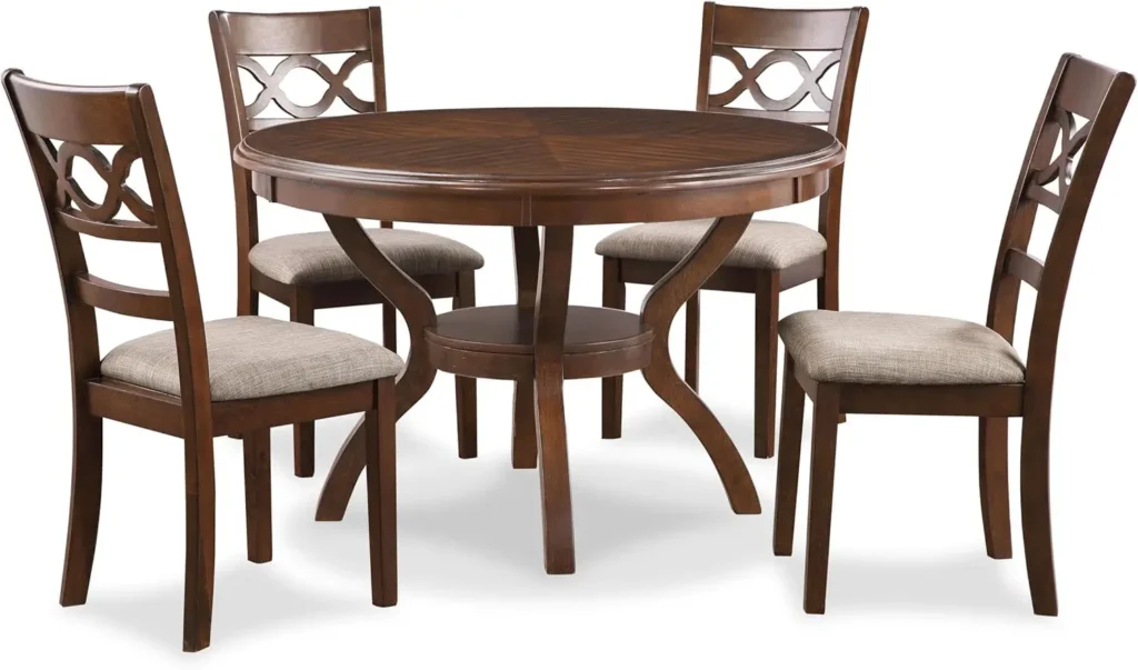 5 Piece Round Dining Set with 1 Table and 4 Chairs Cherry Brown Quality Dining Room Set High Quality Long Lasting Furniture