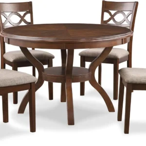 5 Piece Round Dining Set with 1 Table and 4 Chairs Cherry Brown Quality Dining Room Set High Quality Long Lasting Furniture