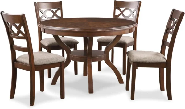 5 Piece Round Dining Set with 1 Table and 4 Chairs Cherry Brown Quality Dining Room Set High Quality Long Lasting Furniture