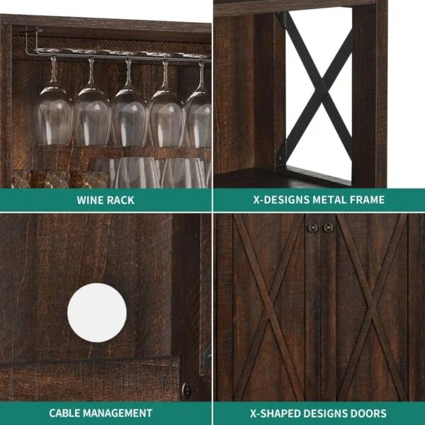67" Wine Bar Cabinet for Liquor and Glasses, Kitchen Cabinets Coffee Bar with Adjustable Shelves, Open Storage Shelves - Image 6