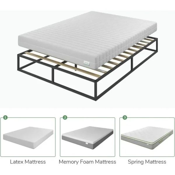 Easy-to-Assemble Queen Bed Frame with Metal Platform and Wood Slat Support - Image 4