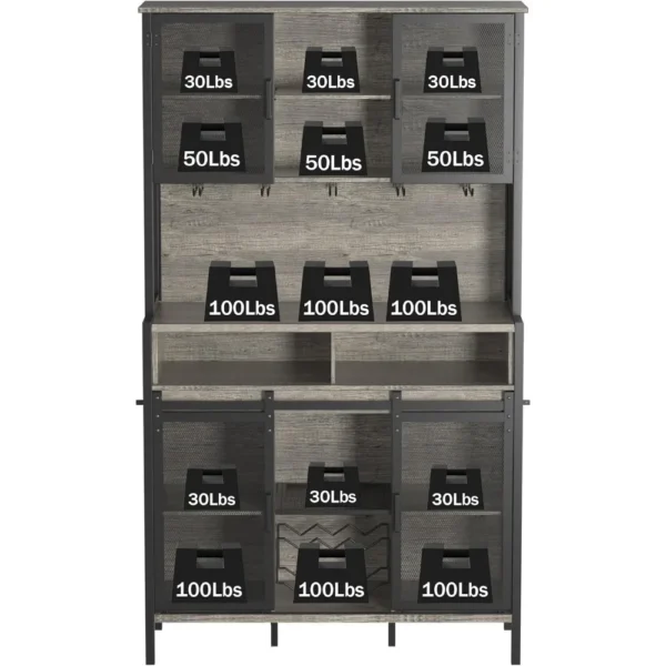 72" Wine Bar Cabinet with Sliding Barn Door, Farmhouse Buffet Cabinets with Wine Rack & Glass Holder, Led Storage Cabinet - Image 6