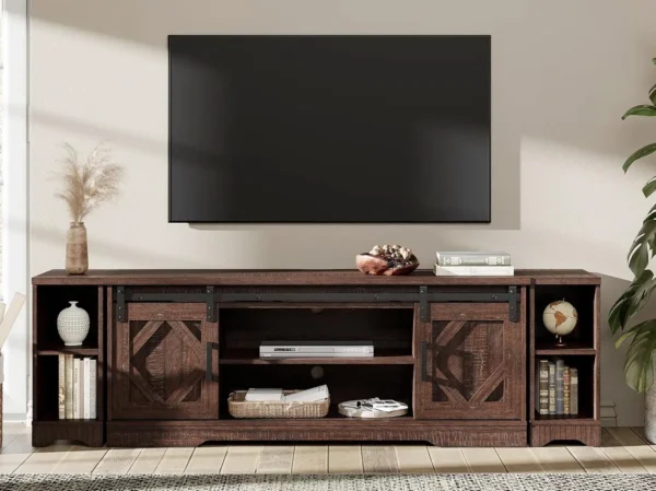 Modern Farmhouse 3 in 1 TV Stand for up to 85" TVs Wood Entertainment Center with Open Storage for Living Room Antique - Image 7