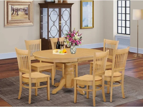 7 Piece Room Furniture Set Consist of an Oval Kitchen Table with Butterfly Leaf and 6 Dining Chairs Oak